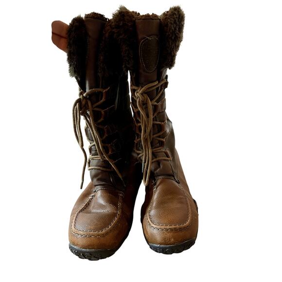 Pajar Phyllis Brown Leather Faux Fur Tall Winter Lace Up Snow Boots Women's 10 - Picture 2 of 16